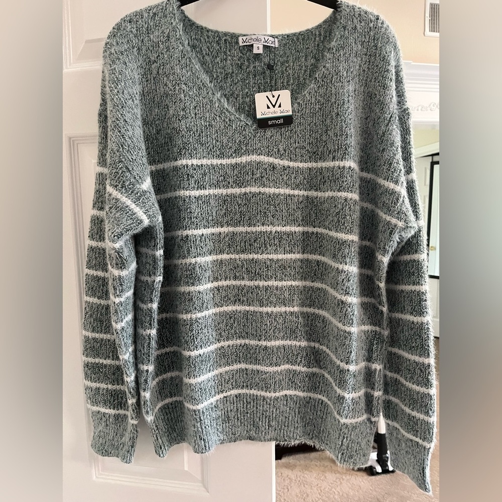 Michelle Mae Super Soft Striped V-Neck Sweater